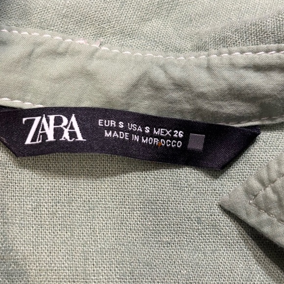 Zara Topstitched Romper Green Belt Tie Button Front Roll Tab Sleeve Collar Sz S - Picture 4 of 5